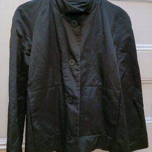 EILEEN FISHER Jacket Women's SMALL Black Button Fleece Lined Italian Fabric